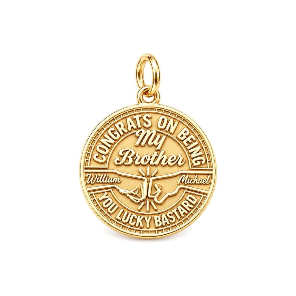 Lucky Bastard Brother Charm Bracelet – Personalized Brother Gift – 18K gold plated 3 cm charm, front view