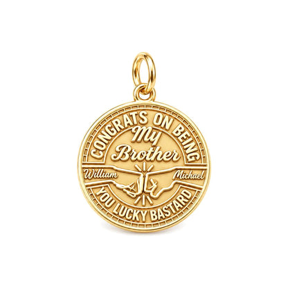 Lucky Bastard Brother Charm Bracelet – Personalized Brother Gift – 18K gold plated 3 cm charm, front view