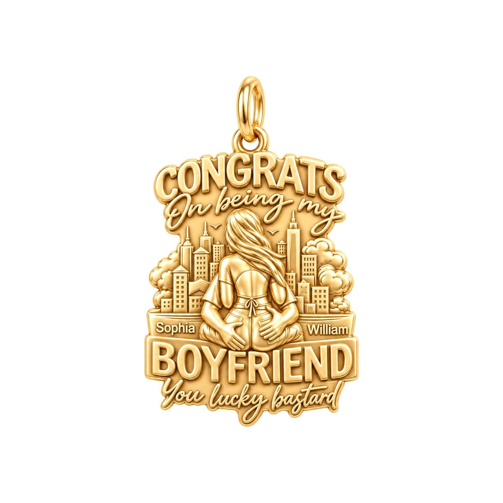 Lucky Bastard Cityscape Charm Bracelet – Personalized Couple Gift – 18K gold plated 3 cm charm, front view