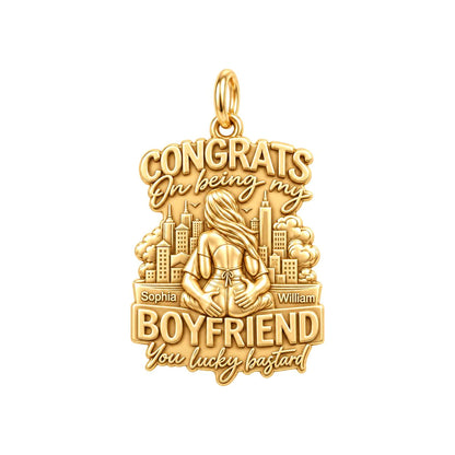 Lucky Bastard Cityscape Charm Bracelet – Personalized Couple Gift – 18K gold plated 3 cm charm, front view