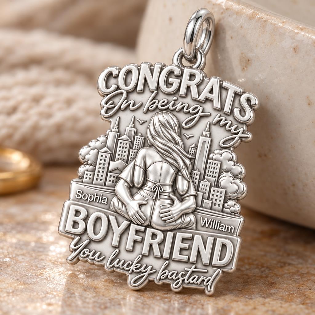 Lucky Bastard Cityscape Charm Bracelet – Personalized Couple Gift – macro detail of the charm