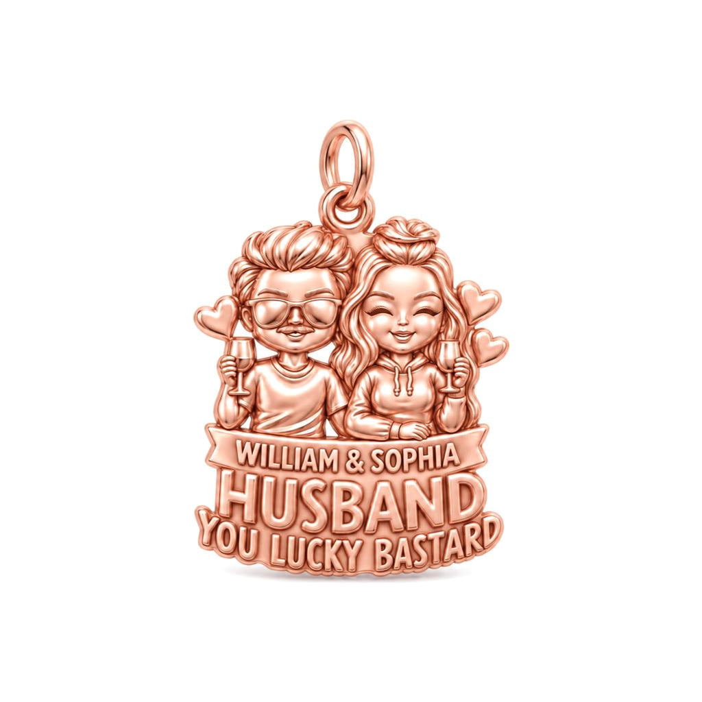 Lucky Bastard Couple Charm Bracelet – Personalized Couple Gift – rose gold 3 cm charm, front view