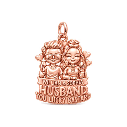 Lucky Bastard Couple Charm Bracelet – Personalized Couple Gift – rose gold 3 cm charm, front view