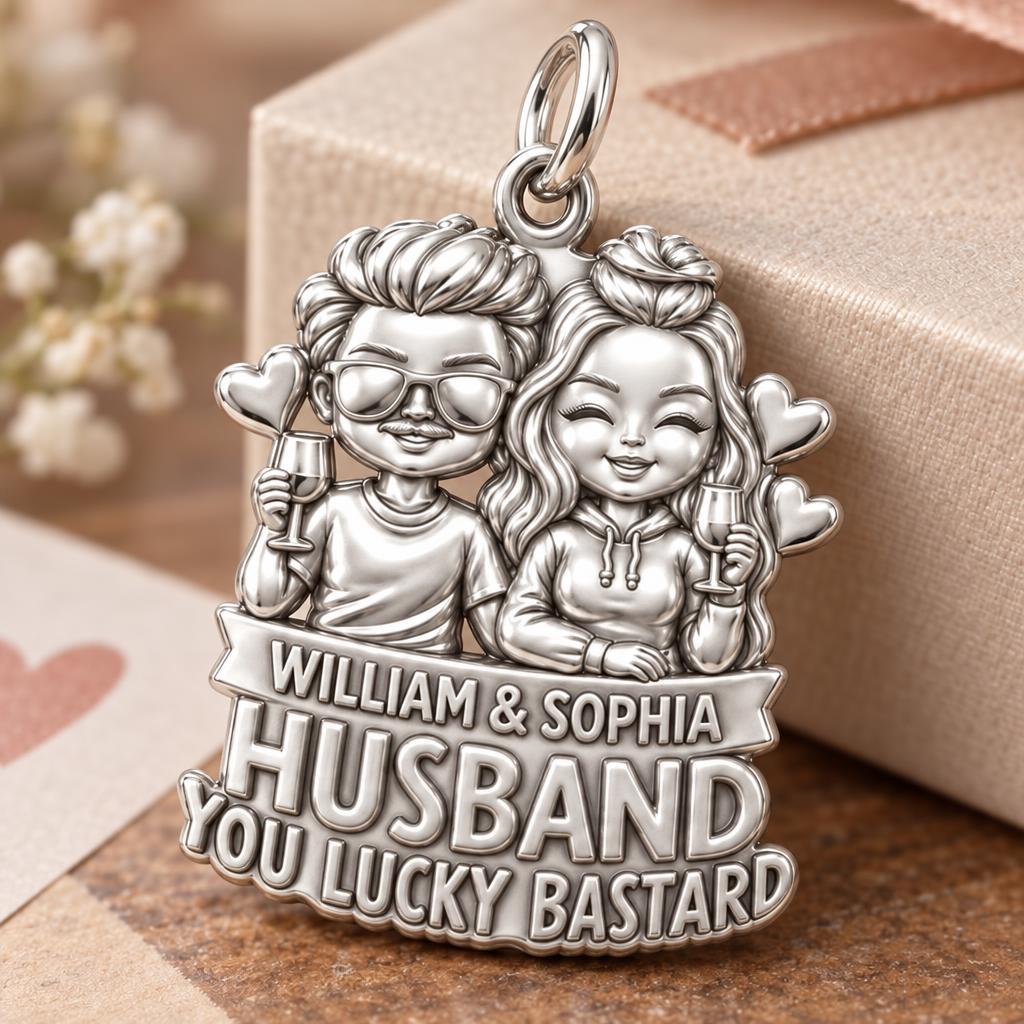 Lucky Bastard Couple Charm Bracelet – Personalized Couple Gift – macro detail of the charm
