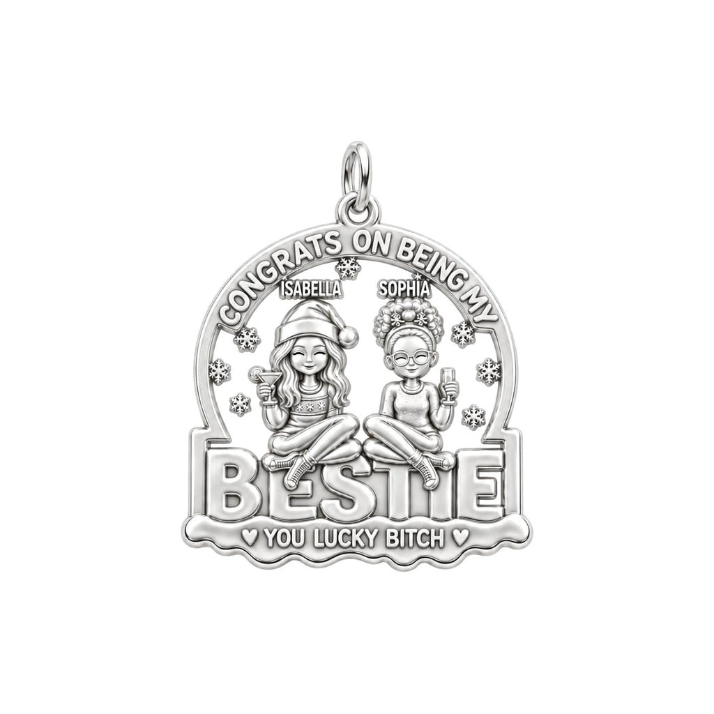 Lucky Bestie Celebration Charm Bracelet – Personalized Best Friend – silver plated 3 cm charm, front view