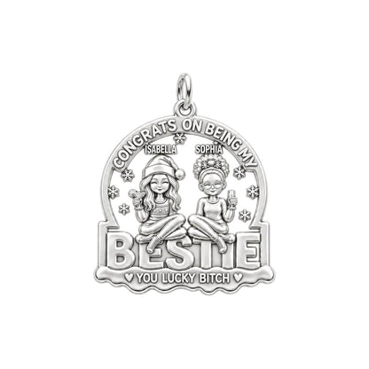 Lucky Bestie Celebration Charm Bracelet – Personalized Best Friend – silver plated 3 cm charm, front view