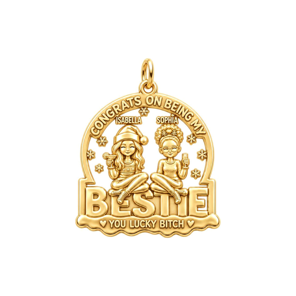Lucky Bestie Celebration Charm Bracelet – Personalized Best Friend – 18K gold plated 3 cm charm, front view