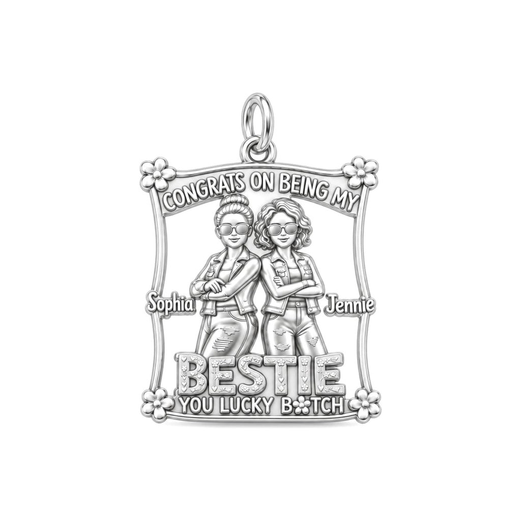 Lucky Bestie Duo Charm Bracelet – Personalized Friend Gift – silver plated 3 cm charm, front view