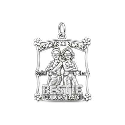 Lucky Bestie Duo Charm Bracelet – Personalized Friend Gift – silver plated 3 cm charm, front view