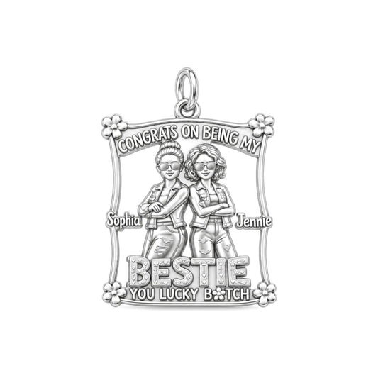 Lucky Bestie Duo Charm Bracelet – Personalized Friend Gift – silver plated 3 cm charm, front view