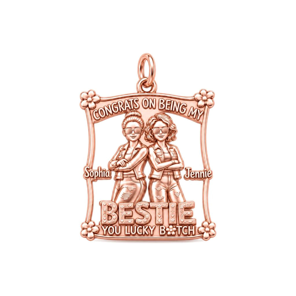 Lucky Bestie Duo Charm Bracelet – Personalized Friend Gift – rose gold 3 cm charm, front view