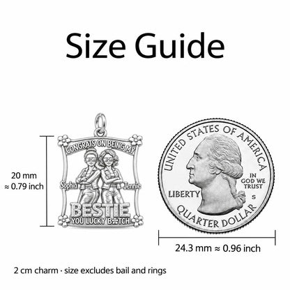 Lucky Bestie Duo Charm Bracelet – Personalized Friend Gift – size guide, 3 cm charm next to a quarter