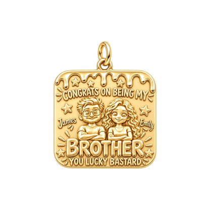 Lucky Brother Celebration Charm Bracelet – Personalized Brother Gift – 18K gold plated 3 cm charm, front view