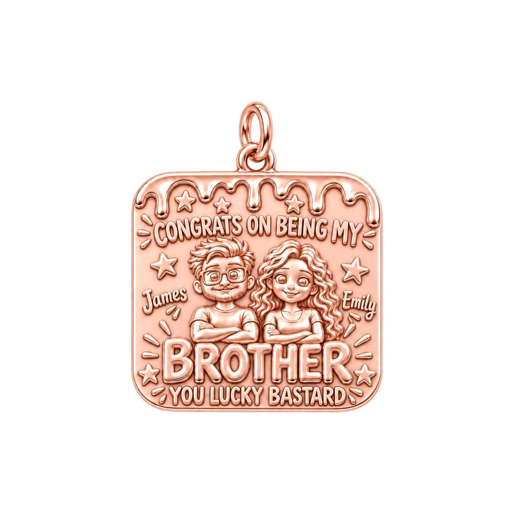 Lucky Brother Celebration Charm Bracelet – Personalized Brother Gift – rose gold 3 cm charm, front view