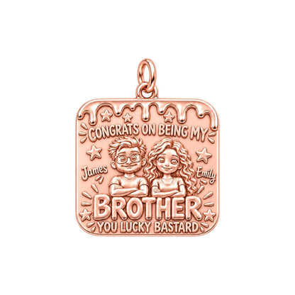 Lucky Brother Celebration Charm Bracelet – Personalized Brother Gift – rose gold 3 cm charm, front view