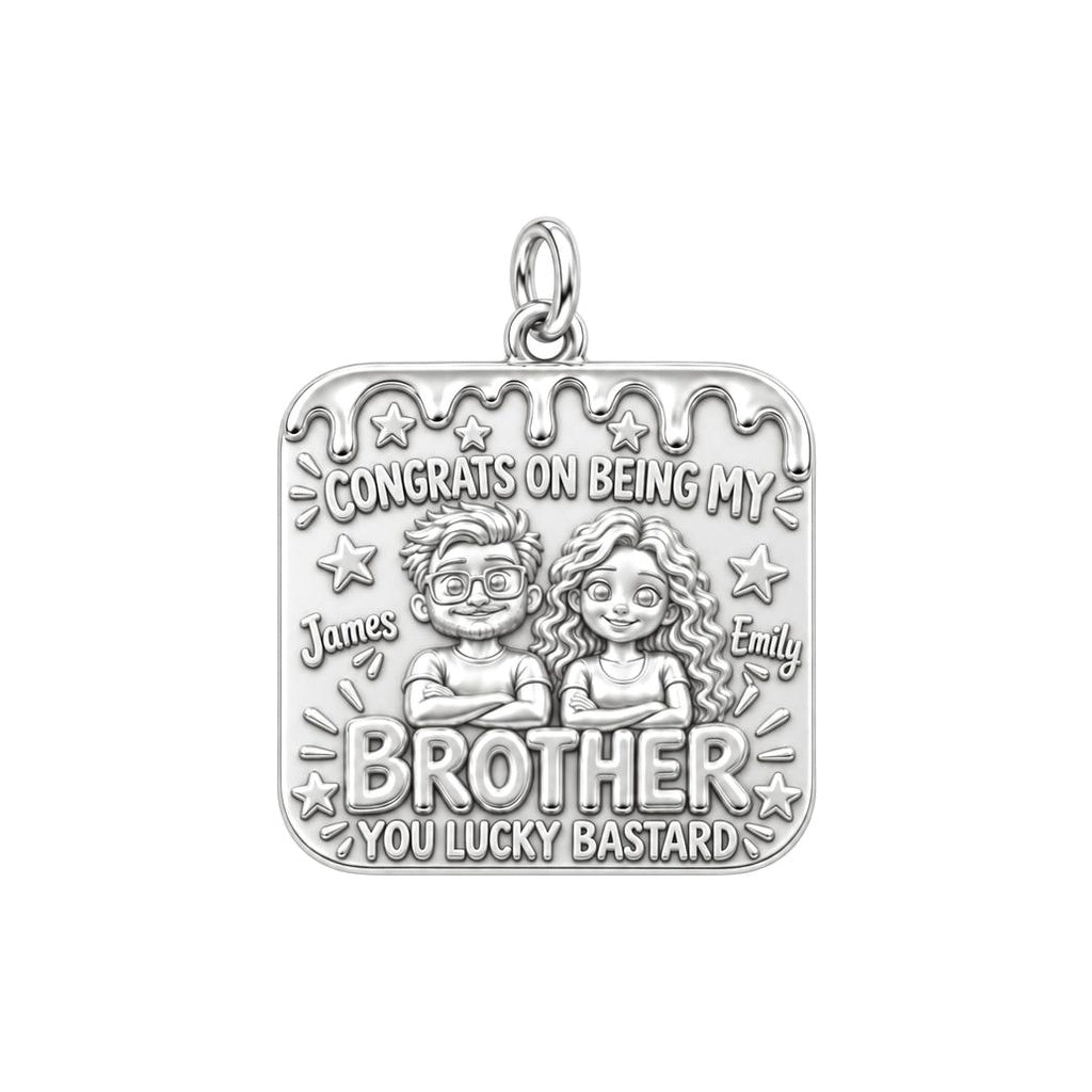 Lucky Brother Celebration Charm Bracelet – Personalized Brother Gift – silver plated 3 cm charm, front view