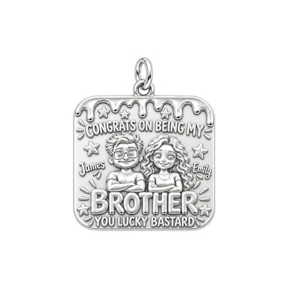 Lucky Brother Celebration Charm Bracelet – Personalized Brother Gift – silver plated 3 cm charm, front view
