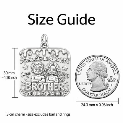Lucky Brother Celebration Charm Bracelet – Personalized Brother Gift – size guide, 3 cm charm next to a quarter