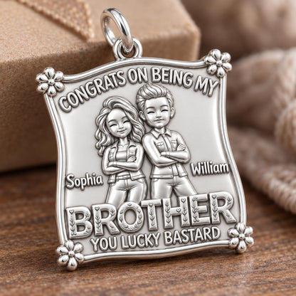 Lucky Brother Sibling Charm Bracelet – Personalized Brother Gift – macro detail of the charm