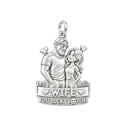 Lucky Couple Portrait Charm Bracelet – Personalized Couple Gift – silver plated 3 cm charm, front view