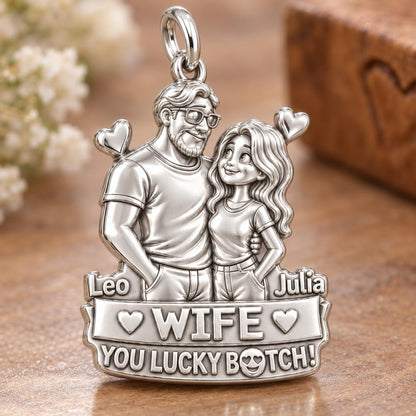 Lucky Couple Portrait Charm Bracelet – Personalized Couple Gift – macro detail of the charm