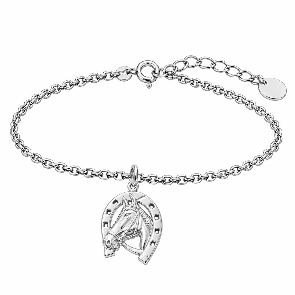 Lucky Gallop Horse Charm Bracelet Set – silver, front view