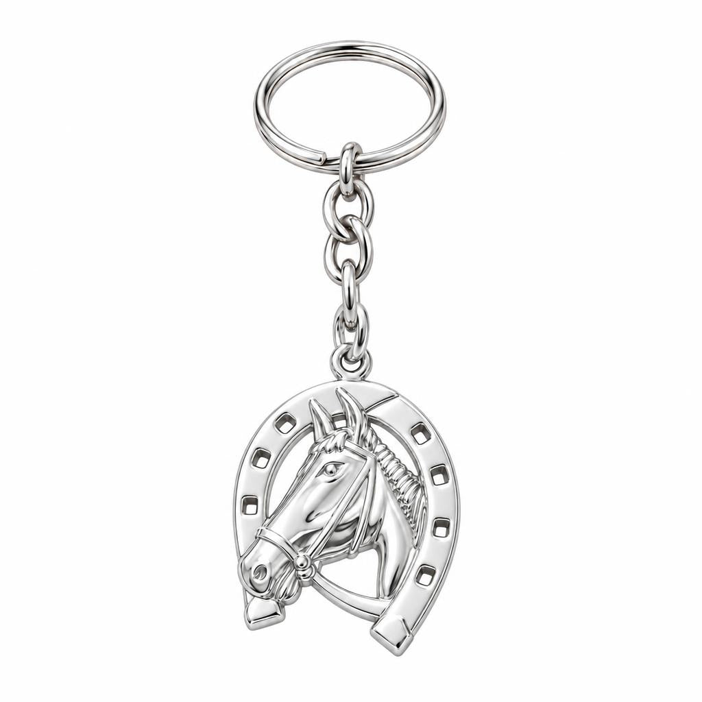 Lucky Gallop Horse Charm Keychain – silver, front view