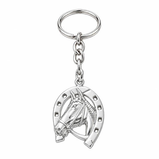 Lucky Gallop Horse Charm Keychain – silver, front view