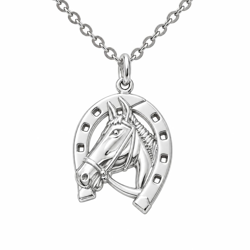 Lucky Gallop Horse Charm Necklace Set – silver, front view