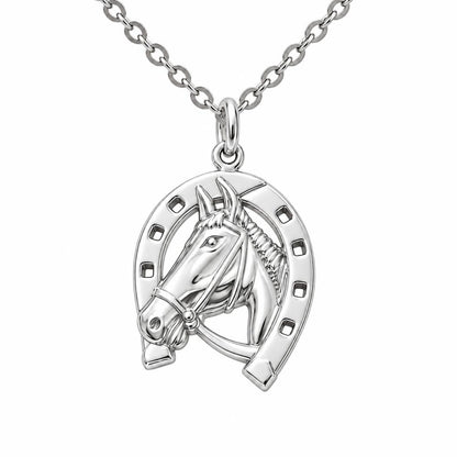 Lucky Gallop Horse Charm Necklace Set – silver, front view