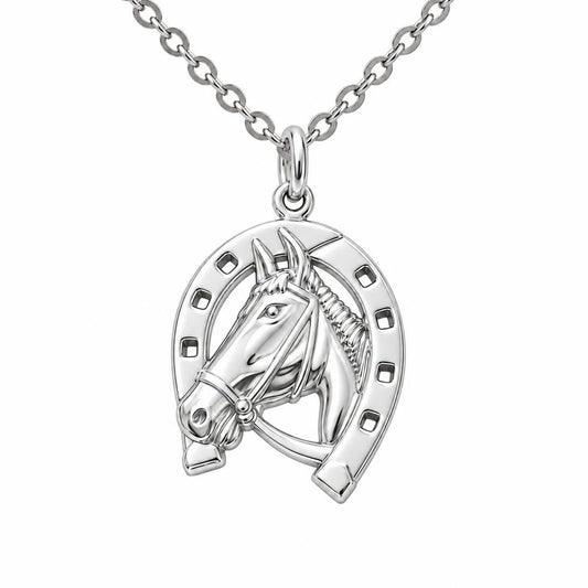 Lucky Gallop Horse Charm Necklace Set – silver, front view