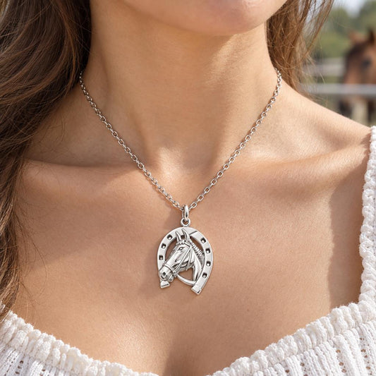 Lucky Gallop Horse Charm Necklace Set – worn / in use