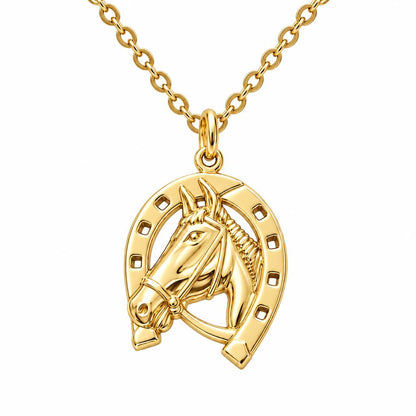Lucky Gallop Horse Charm Necklace Set – 18K gold, front view