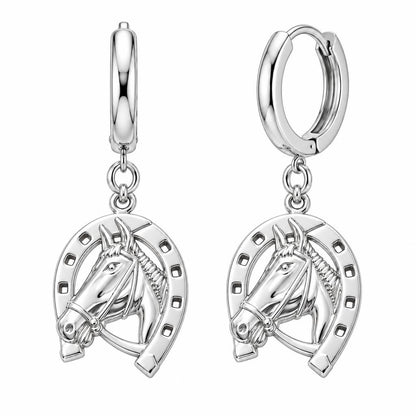Lucky Gallop Horse Huggie Charm Earrings – silver, front view