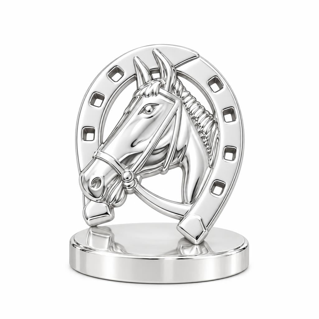Lucky Gallop Horse Keepsake Plaque – silver, front view