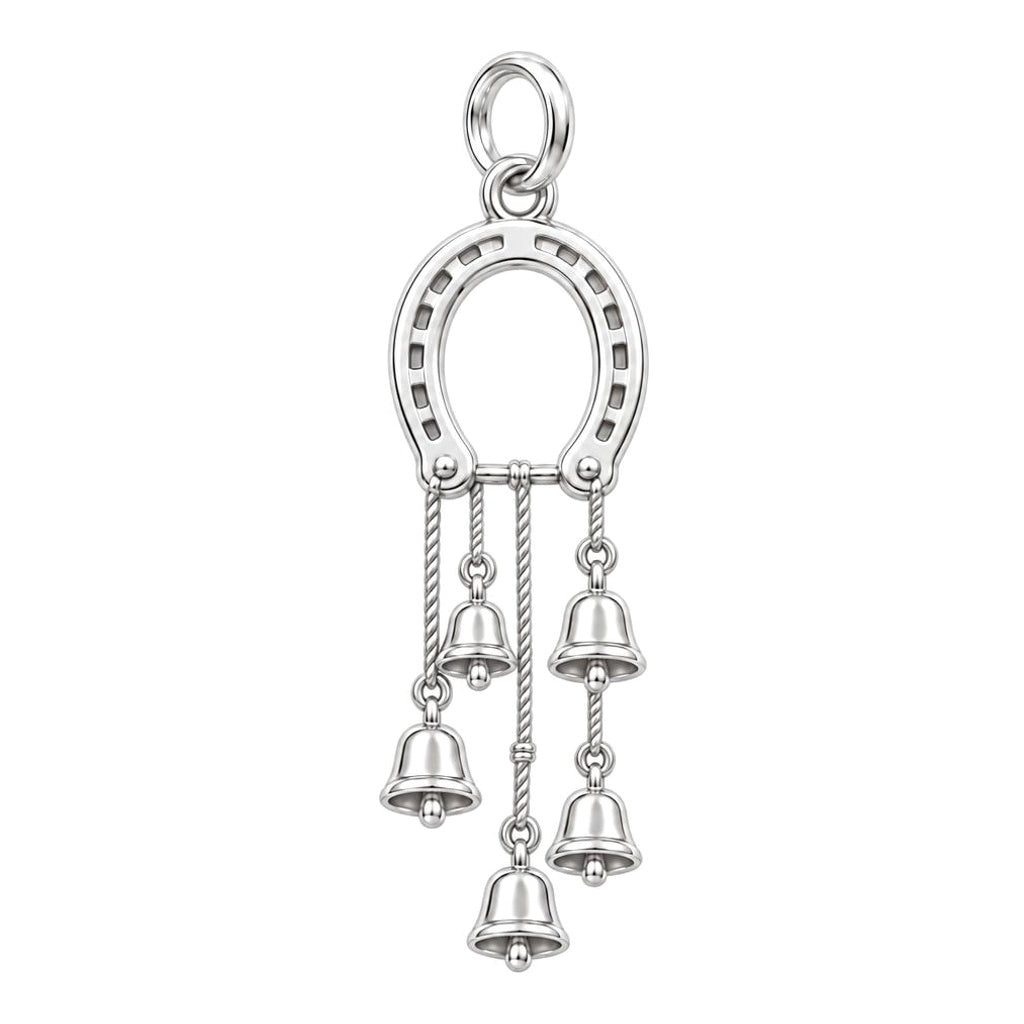 Lucky Horseshoe Wind Chime Charm Bracelet – Personalized Gift – silver charm, front view