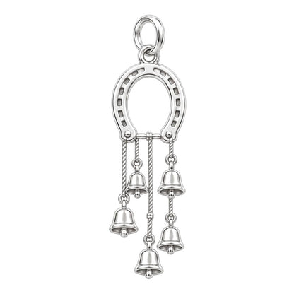 Lucky Horseshoe Wind Chime Charm Bracelet – Personalized Gift – silver charm, front view