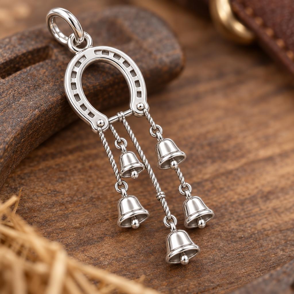 Lucky Horseshoe Wind Chime Charm Bracelet – Personalized Gift – macro detail of the charm