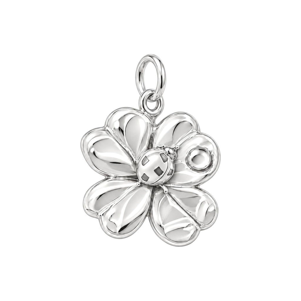 Lucky Ladybug Clover Charm Bracelet – Personalized Mom Gift – silver charm, front view