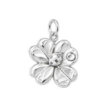 Lucky Ladybug Clover Charm Bracelet – Personalized Mom Gift – silver charm, front view