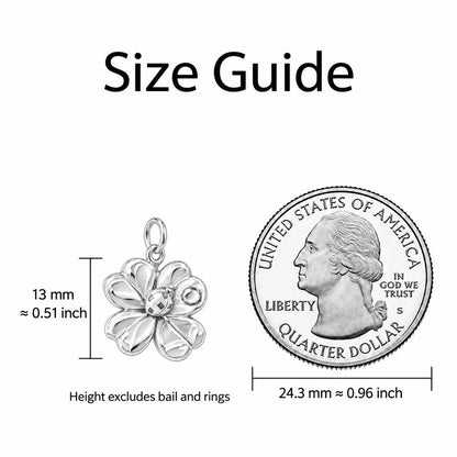 Lucky Ladybug Clover Charm Bracelet – Personalized Mom Gift – size guide, 13 mm charm next to a quarter