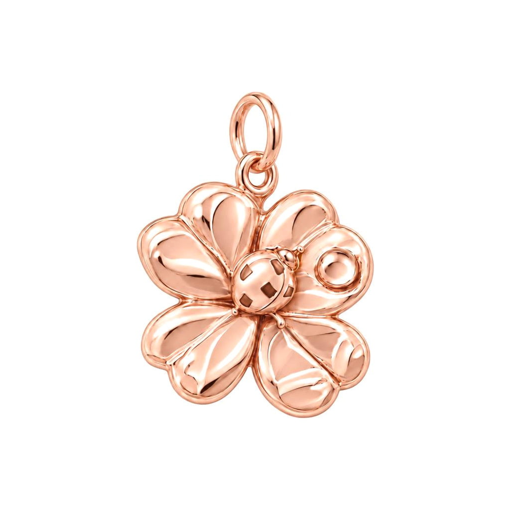 Lucky Ladybug Clover Charm Bracelet – Personalized Mom Gift – rose gold charm, front view