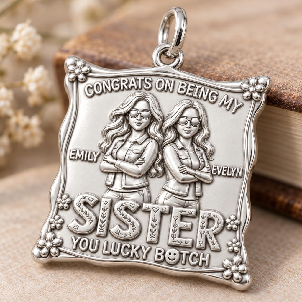 Lucky Sister Portrait Charm Bracelet – Personalized Sister Gift – macro detail of the charm