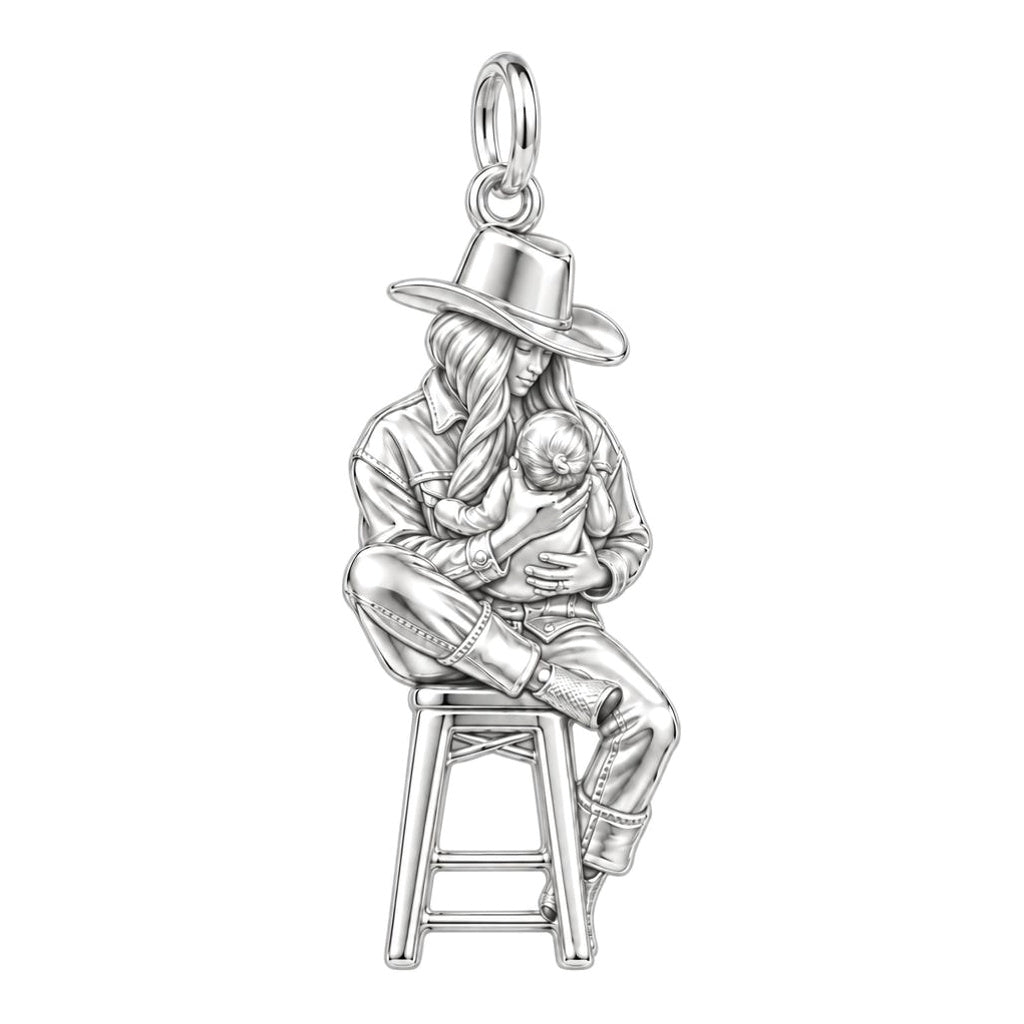 Lullaby in the Saddle Charm Bracelet – Personalized Mom Gift – silver charm, front view