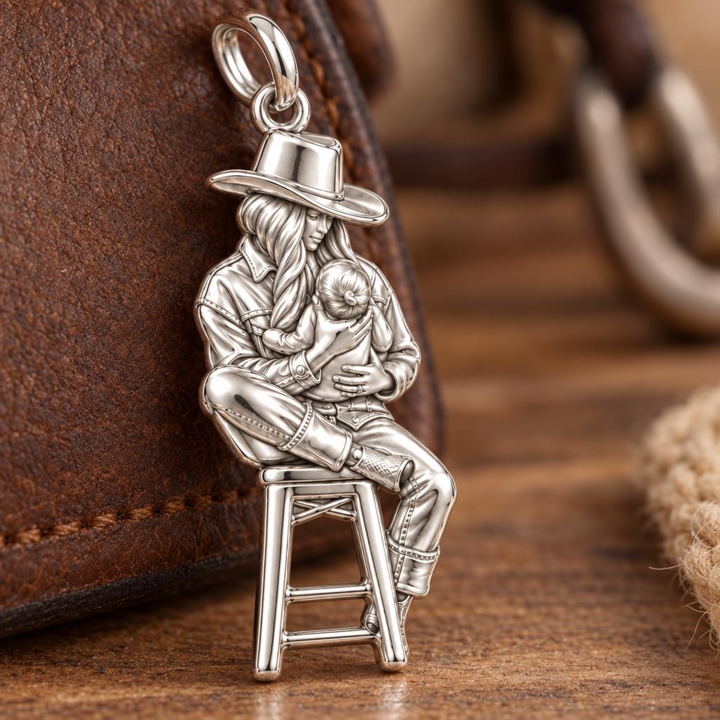 Lullaby in the Saddle Charm Bracelet – Personalized Mom Gift – macro detail of the charm