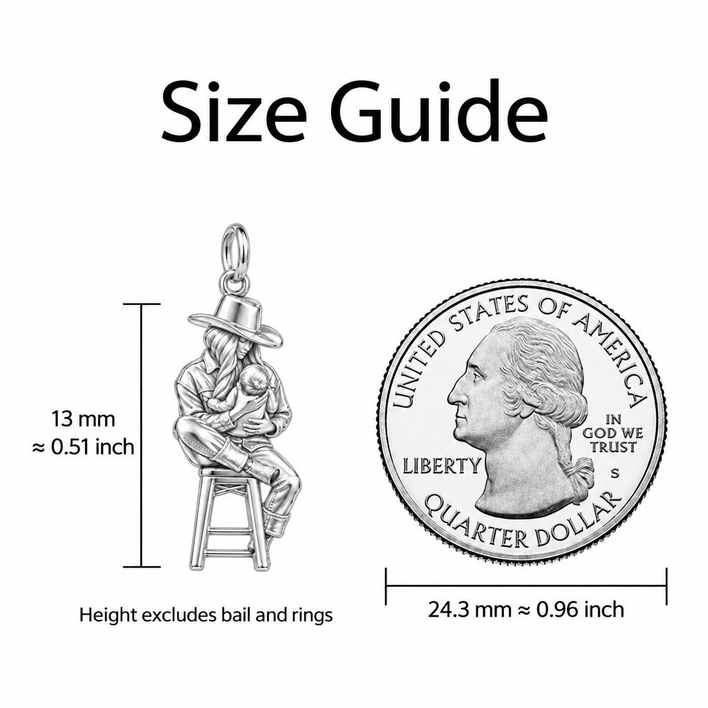 Lullaby in the Saddle Charm Bracelet – Personalized Mom Gift – size guide, 13 mm charm next to a quarter