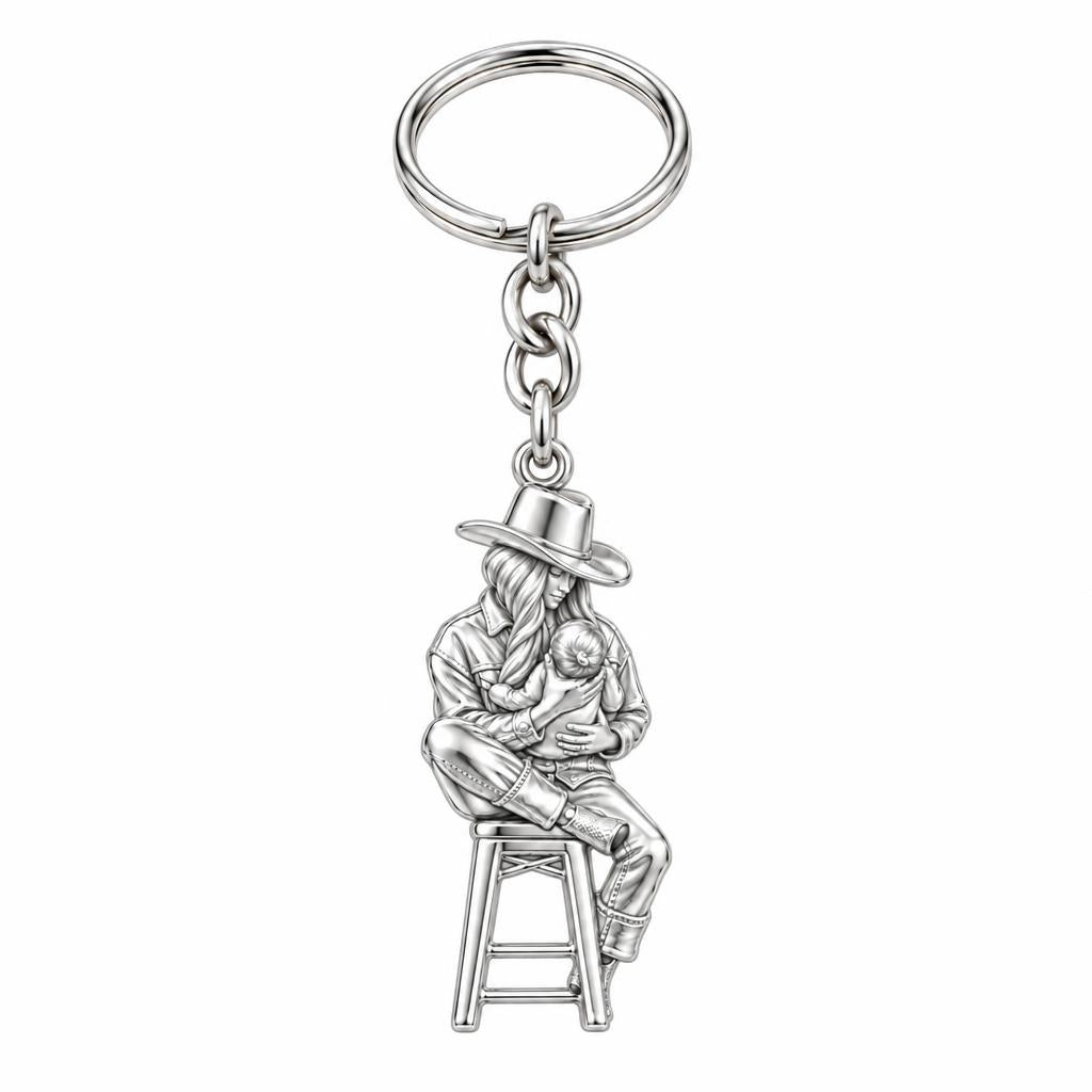 Lullaby in the Saddle Charm Keychain – silver, front view