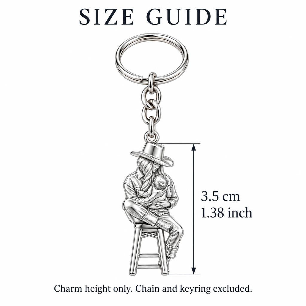 Lullaby in the Saddle Charm Keychain – size guide, 3.5 cm (1.38 in) charm, chain and keyring excluded