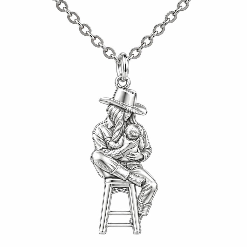 Lullaby in the Saddle Charm Necklace Set – silver, front view