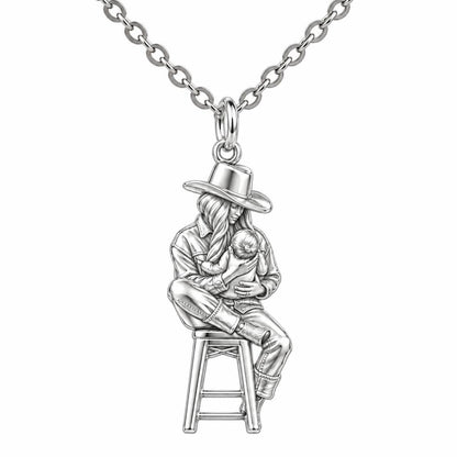 Lullaby in the Saddle Charm Necklace Set – silver, front view